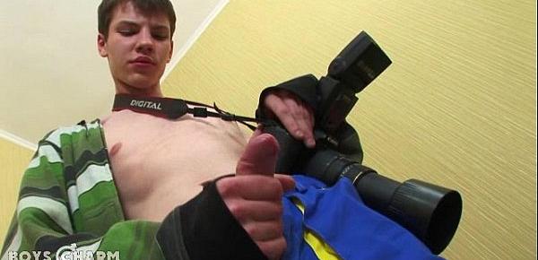  Cute twinky boy boasting his hard manhood on cam